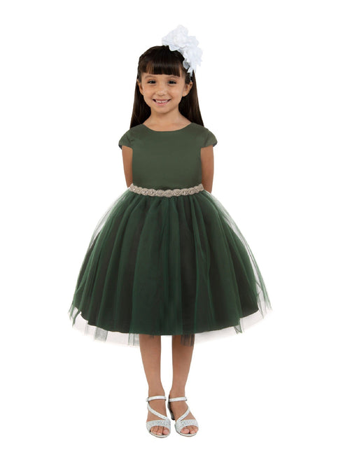 Kids Dream Big Girls Hunter Green Satin Tulle Rhinestone Christmas Dress 8-14 - SophiasStyle.com